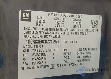 2013 Chevrolet Silverado 1500 Lt z USA, uszkodzony, nr VIN 1GCRCSE0XDZ210979